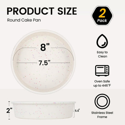 Vinino 8 Inch Silicone Round Cake Pan with Metal Reinforced Frame Set of 2, Nonstick Silicone Springform Pan for Baking Suitable for Making Layers, Cheese & Chocolate Cakes