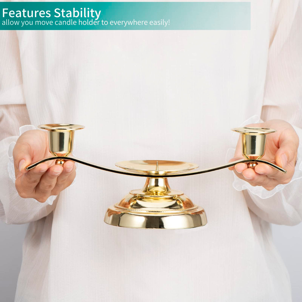 Gold Unity Candle Holder for Wedding and Gifts, ARCHOBAN 3-Candle Design Candle Holder with Stabilizing Pin and Side Support Pegs, Perfect for Unity Candles for Wedding, Anniversaries.
