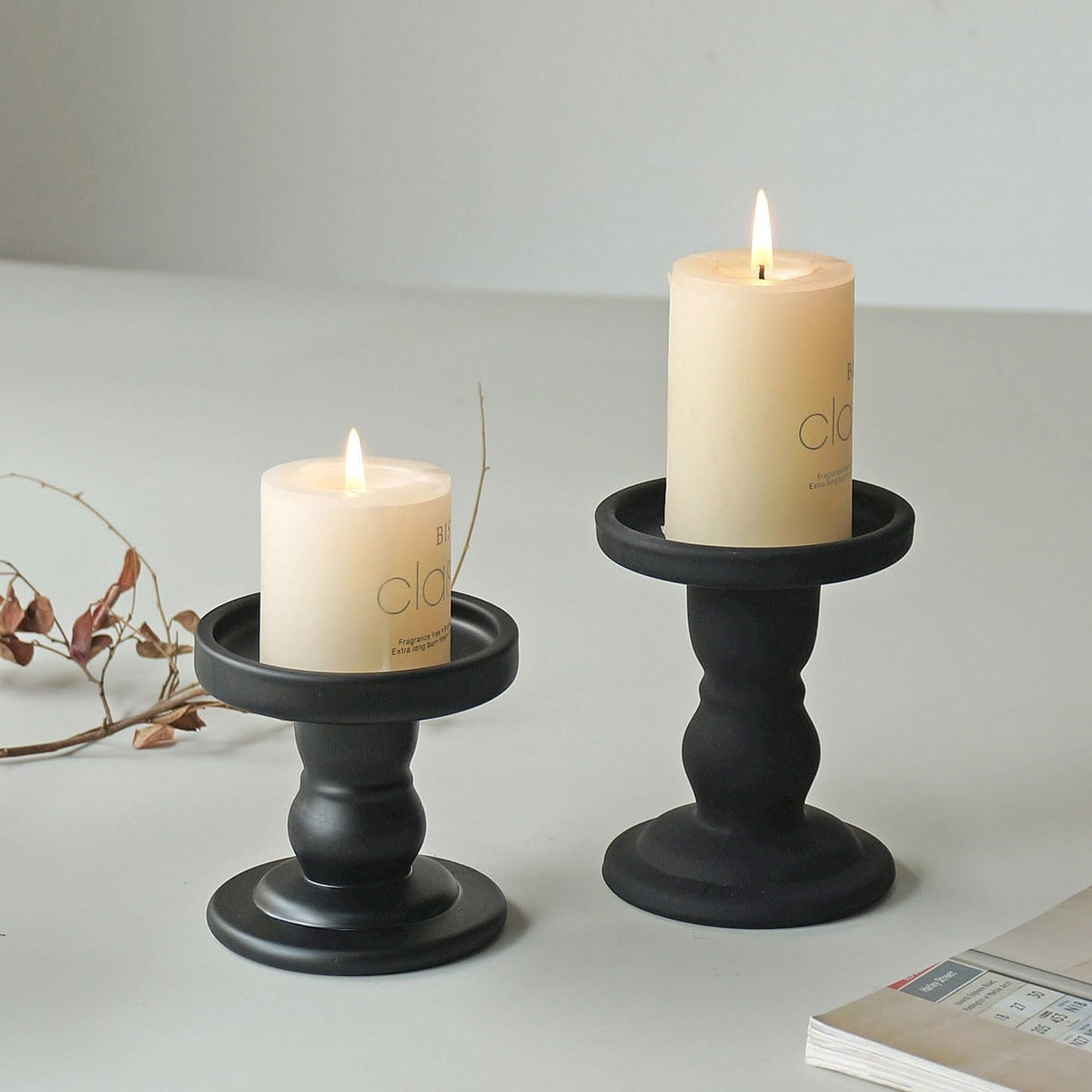 Candlestick Holders Black Candlestick Dining Table Atmosphere Decoration Ornament Candle Holder Candle Holders(Small)