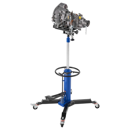 VEVOR Hydraulic Transmission Jack, 1660 lbs Capacity Hydraulic Telescopic Transmission Jack, 34.6-69.3 in High Lifting Height, 2-Stage Floor Jack Stand with Foot Pedal, 360° Swivel Wheel, Blue