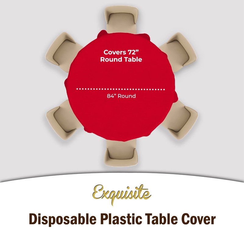 12-Pack Premium Plastic Tablecloth 84in. Round Table Cover - Red