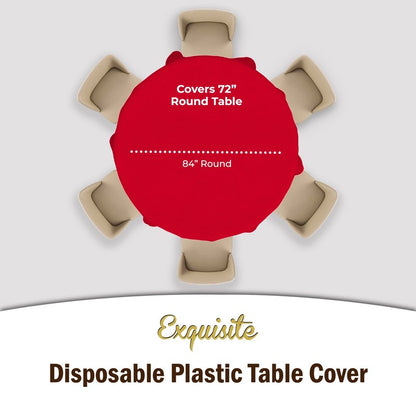 12-Pack Premium Plastic Tablecloth 84in. Round Table Cover - Red