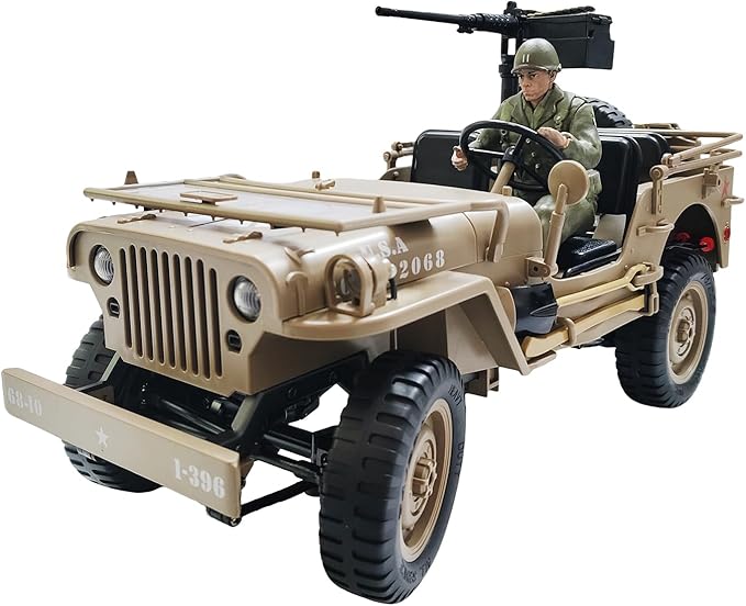 YUCT 1/10 RC Crawler - Military Vehicles Willys MB Jeep 4x4 Army Off Road Trucks for Adults(Camel with Driver Figure &amp Machine Gun)