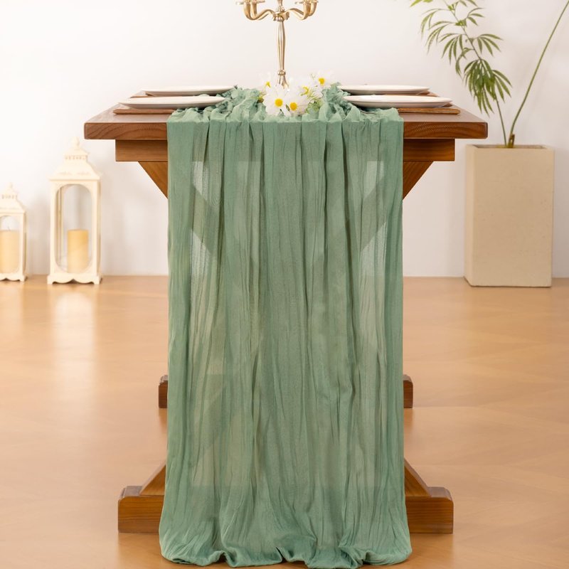 Socomi 10pcs Sage Green Cheesecloth Table Runner Summer Boho Rustic Gauze 120 inch 10FT Cheese Cloth Sheer Runner for Wedding Party Baby Shower Home Decor Holiday Decorations