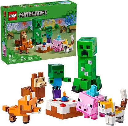 LEGO Minecraft 21281 Baby Pig’s Birthday Celebration – 351-Piece Build &amp Play Set with Creeper Baby Pig Fox Llama Cat Zombie Mobs + Buildable Cake (Ages 8+)