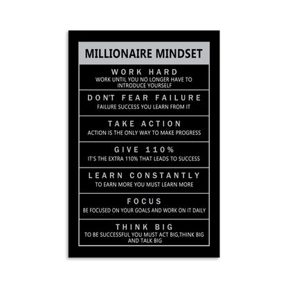 Inspirational Entrepreneur Proverbs Millionaire Mindset Inspirational Canvas Wall Art Motivational Painting Poster Print Artwork Office Decoration Company Studio Frame Ready to Hang[12''W X 18''H]
