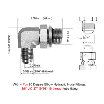 RHKING 2x10 Hydraulic Cylinder 3 Ton Double Acting Welded Hydraulic Cylinder 2" Bore x 10" Stroke with 3/8" JIC 37°(9/16"-18 Thread) Hydraulic End Connectors Maximum Thrust Force 6613lbs
