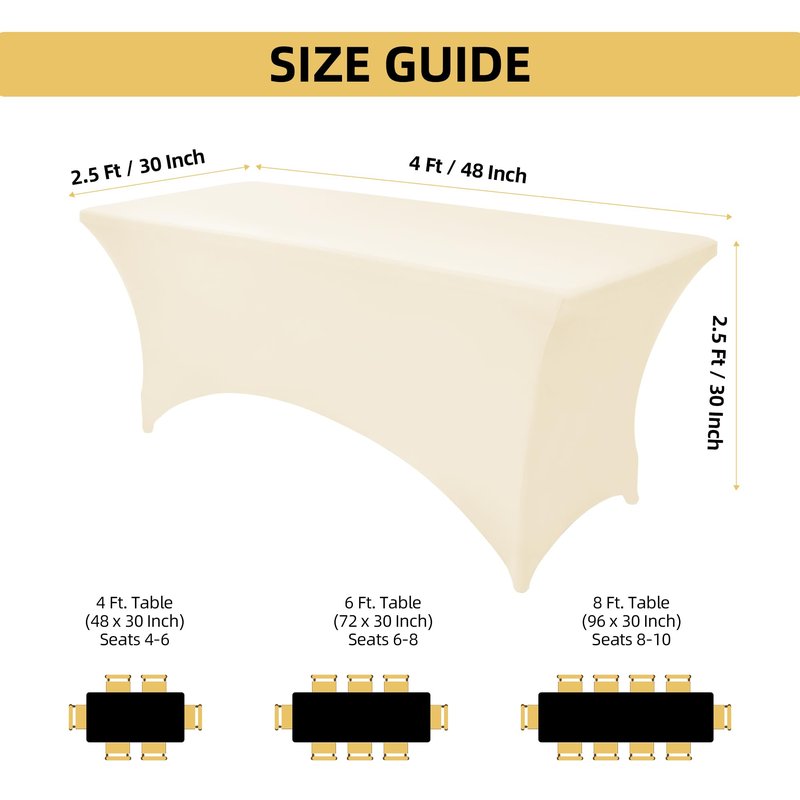 ZarzaaSik 10-Pack 6ft Spandex Table Covers for Rectangle Standard Folding Tables - Wrinkle Resistant Stretch Tablecloths - Ultimate Fitted Table Protector for Parties, Banquet, Wedding