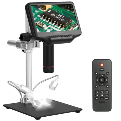 LINKMICRO LM407 Pro HDMI Digital Microscope for Soldering with 13'' Boom Arm Stand, UHD 2160P Video, Electronic Microscope Camera with 7 inch Screen for Adults Repair PCB, 270X, UV Filter