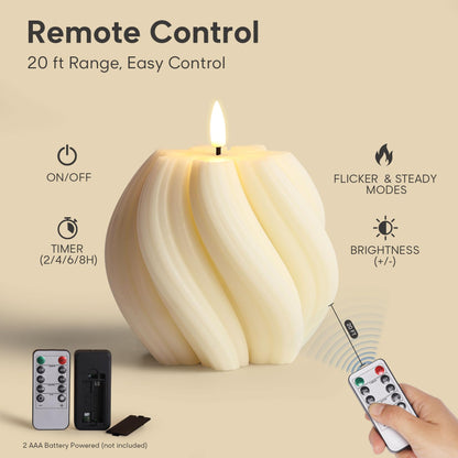 Girimax Cream White Swirl Flameless Candles with Remote, Aesthetic Twirl LED Pillar Candle Housewarming Gift Home Shelf Decor 1 Pack