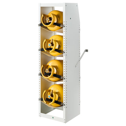 VEVOR Refrigerant Tank Rack, 14.8 x 13 x 52 inches, 4 Tiers for 4 Cylinder, with Top Storage Shelf, White Powder-Coated Carbon Steel, Cylinder Tank Rack for Cargo Van, Storing Oxygen, and Nitrogen