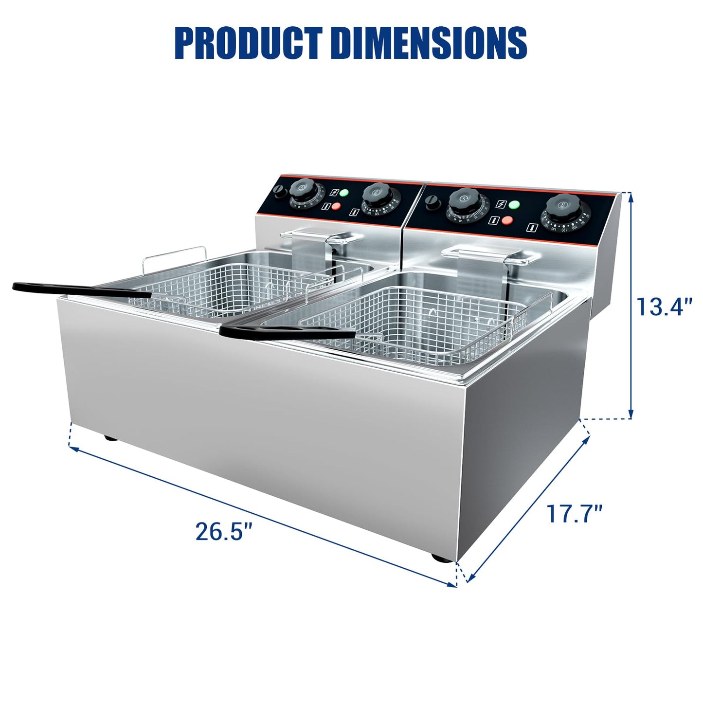 Garvee Dual-Tank Commercial Deep Fryer, 2 x 11.6 QT Stainless Steel Countertop Fryer Machine with Baskets and Lids, 3000W Oil Fryer with Temperature Control for Home and Restaurant Use