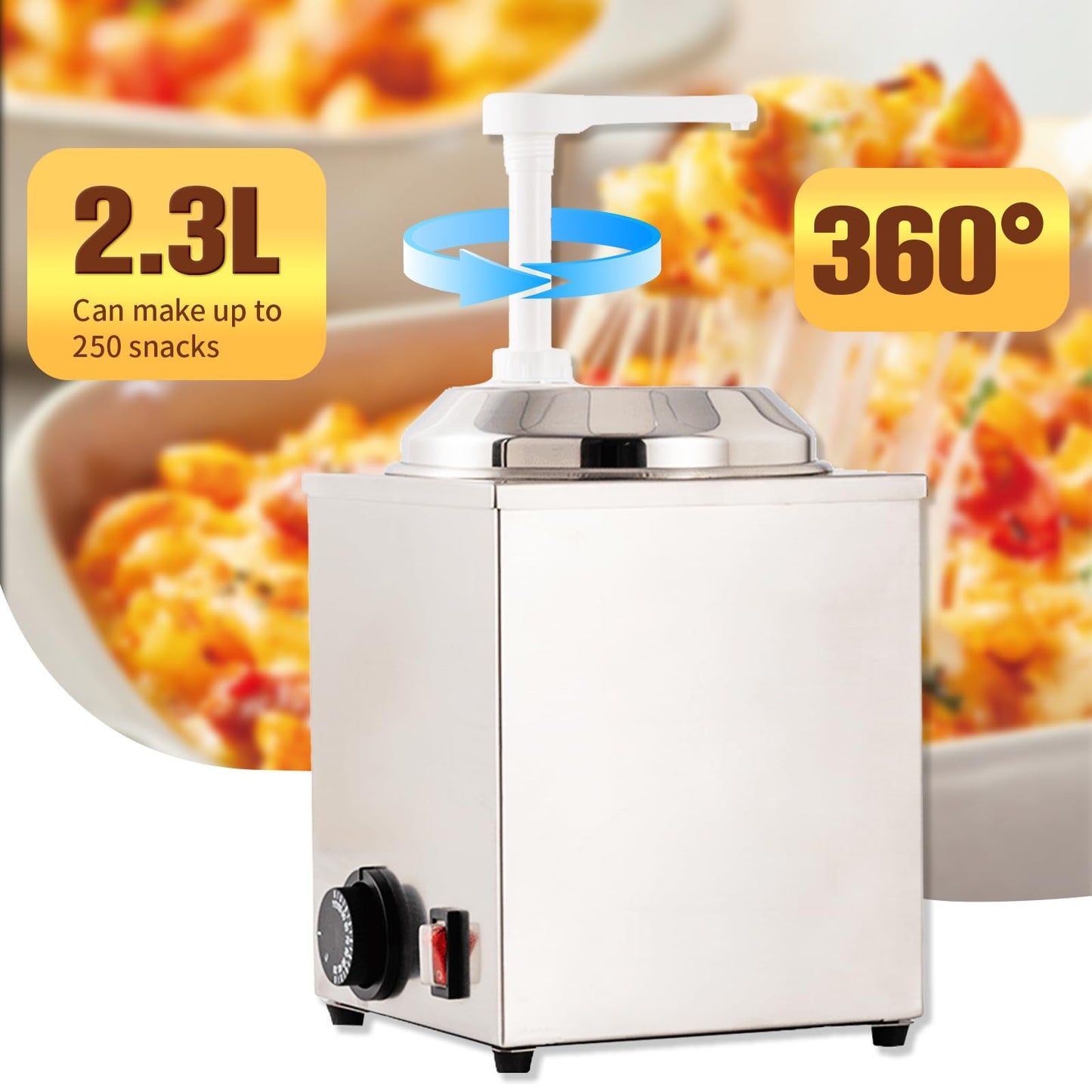 KUKARTARE Stainless Steel Cheese Warmer and Dispenser 2.3L Heated Nacho Cheese Sauce Dispenser Pump with Adjustable Portion Commercial Kitchen Electric Heater