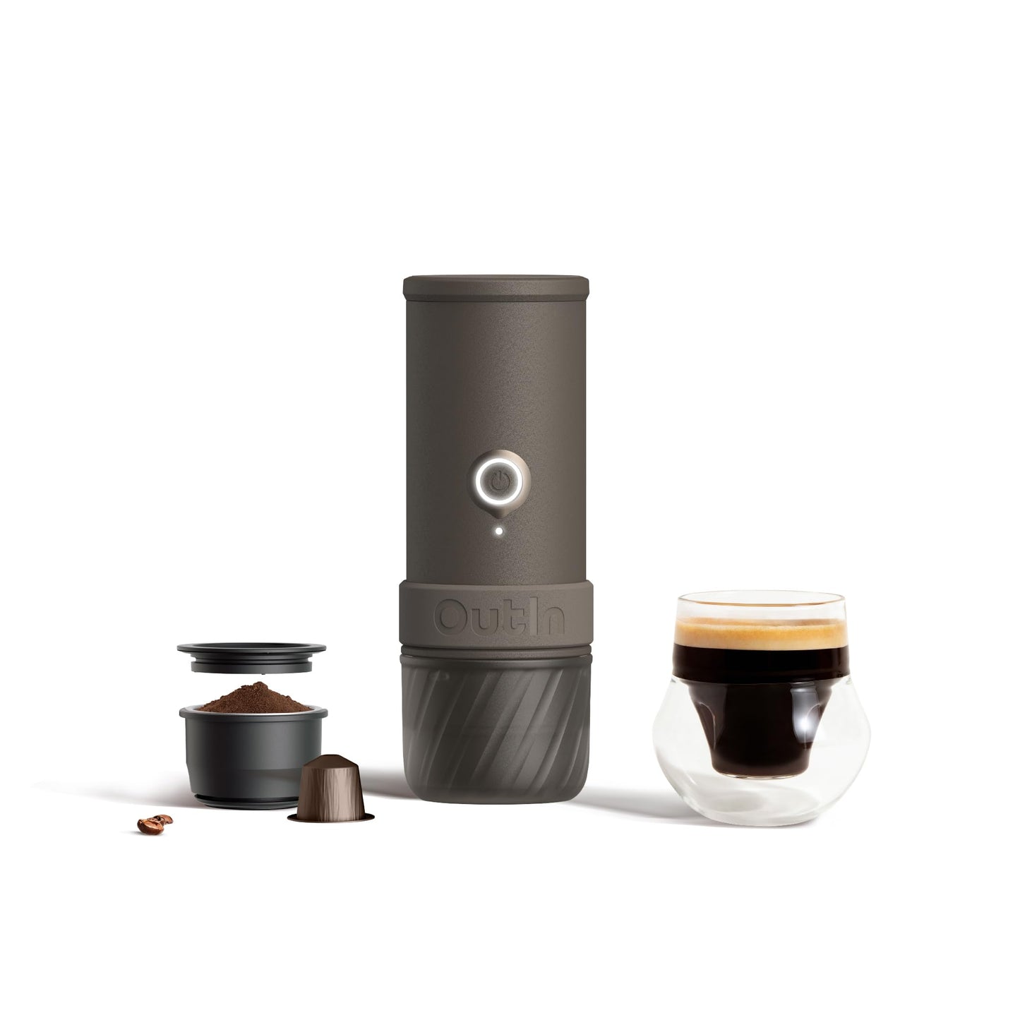 OutIn Mino with Fino, Portable Electric Espresso Machine with Portable Electric Coffee Grinder (Brown & Brown)