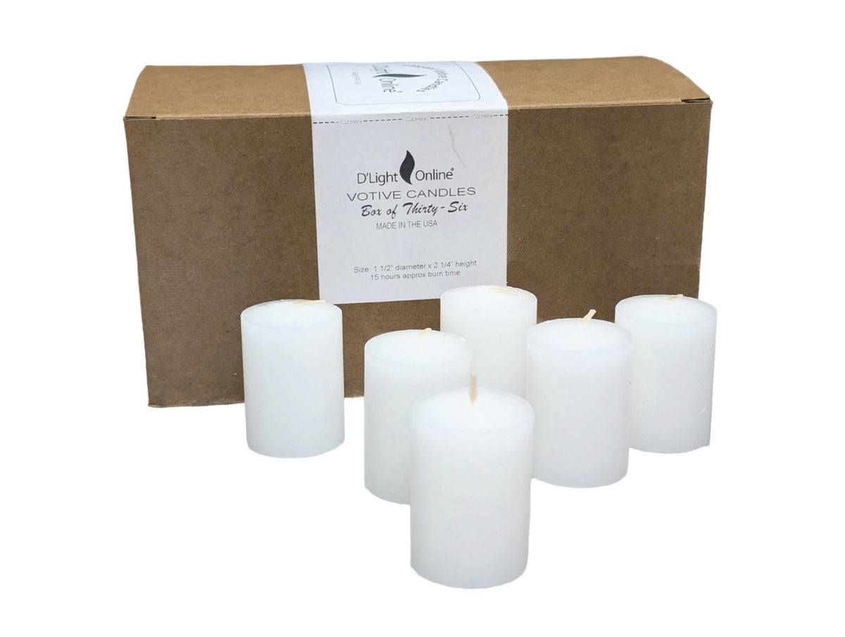 D'light Online 15 Hour Unscented White Emergency And Events Bulk Votive Candles For Wedding Votives, Luminary Candles, Restaurants, Churches, Synagogues, Parties and Decor (Set of 72 - White, 15 Hour)