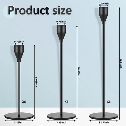 Set of 18 Tall Candlestick Holders Thin Metal Taper Candle Holders for Table Centerpiece Modern Decorative Pillar Candle Sticks Stand for Home Wedding Christmas Decoration(Black)