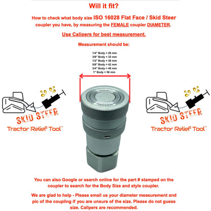 1/2" ISO 16028 Flat Face Skid Steer Female Hydraulic Quick Coupler Pressure Decompression Relief Release Tool by Tractor Relief Tool™