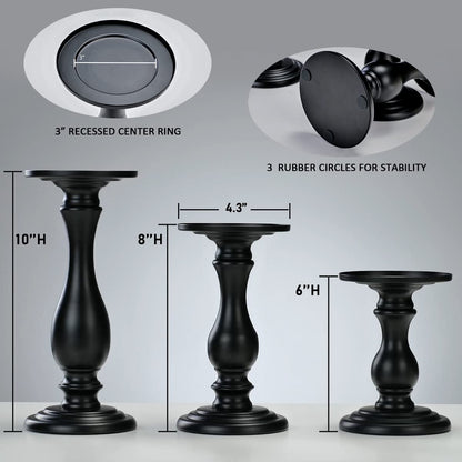 Matte Black Pillar Candle Holders Set of 3-10", 8", 6”H Candlestick Candle Holders Stand, Home Coffee Table Decor Decorations Centerpiece for Dining/Living Room