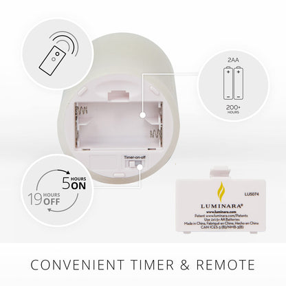 Luminara Realistic Flameless LED Candle White Set of 3, Battery Operated with Remote Control, Moving Flame Pillar Timer Funtion Melted Top Safe