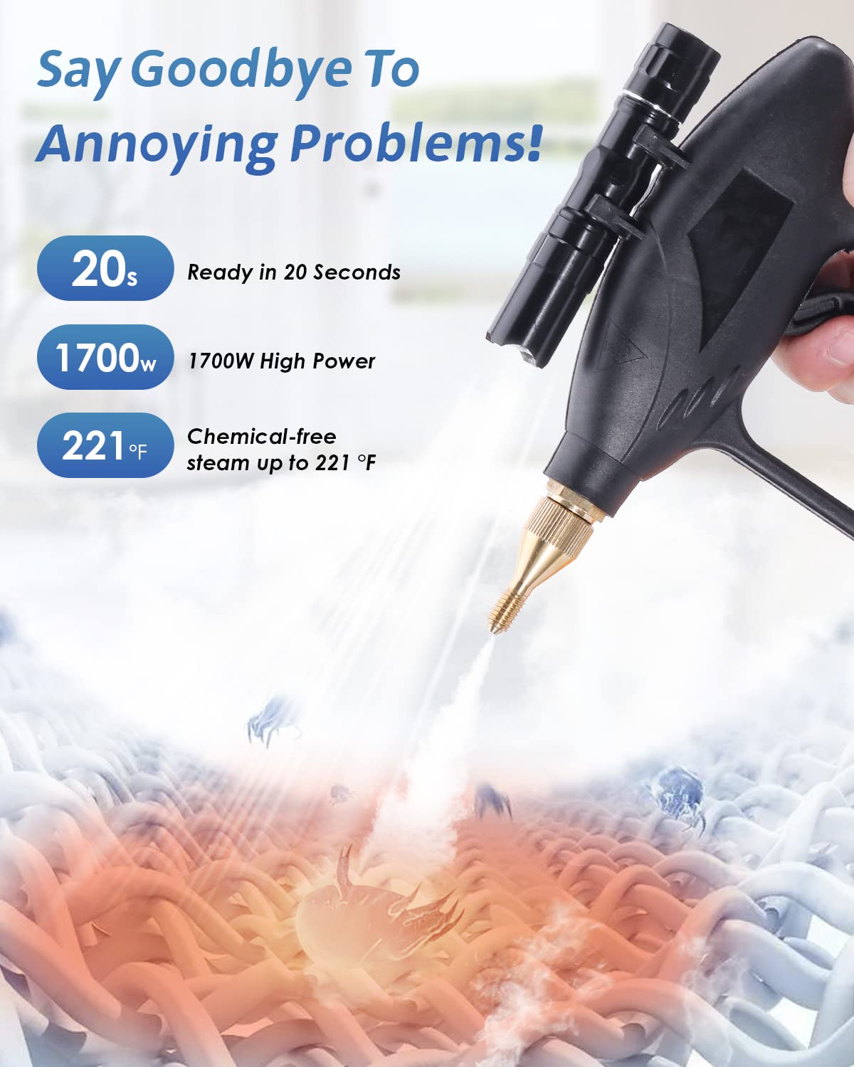 Hapyvergo High Pressure Steam Cleaner - 1700W Handheld Steamer for Cleaning Grout Tile, Hand Held Portable Steam Pressure Washer for Car Auto 110V