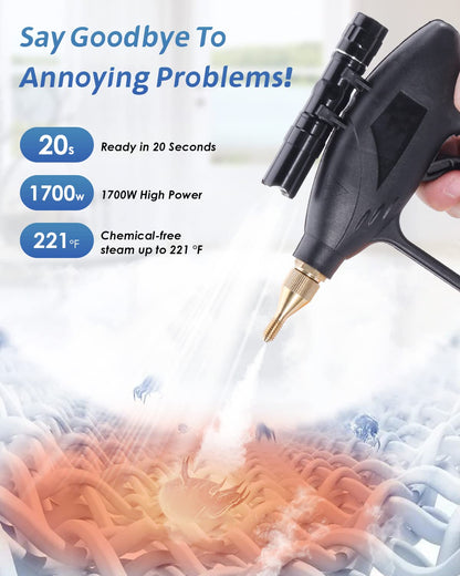 Hapyvergo High Pressure Steam Cleaner - 1700W Handheld Steamer for Cleaning Grout Tile, Hand Held Portable Steam Pressure Washer for Car Auto 110V