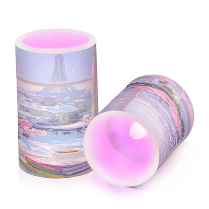 ALAZA Flameless Candles with Remote Timer,Winter Paris Tower Snow Scene Battery Operated Candles Set of 2 LED Tea Lights Flickering Pillar Votive Candles for Indoor Outdoor Decor