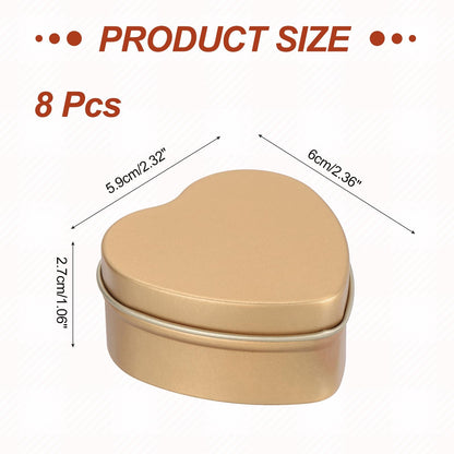 MECCANIXITY Heart Shaped Candle Tins, 2 oz Empty Metal Tin Cans Candles Containers for Candle Making Candies Gifts DIY Crafts, Champagne Gold, Pack of 8