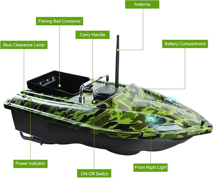 RC Bait Boat for Fishing – 547-Yard Range 2KG Load Auto Return Long Battery Life – Perfect for Carp Fishing (Camo Green)
