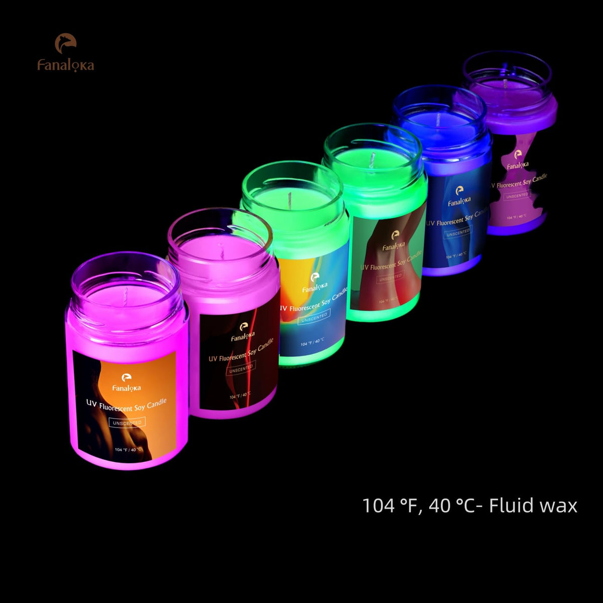 UV Fluorescent Soy Wax Low Temperature Candles, Low Heat Body Safe Candle for Night Party, Unscented, 104 °F (40°C), 11 oz (310g) (Yellow)