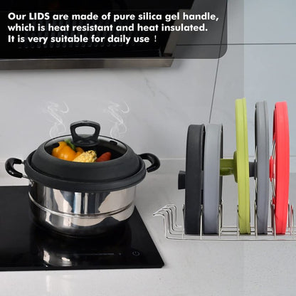 Microwave Splatter Cover Vented Glass Splatter Guard Lid with Collapsible Silicone for Food as Pot Cover Plate 10.8 inch for 6 7 8 9 10 inch Plate Bowl