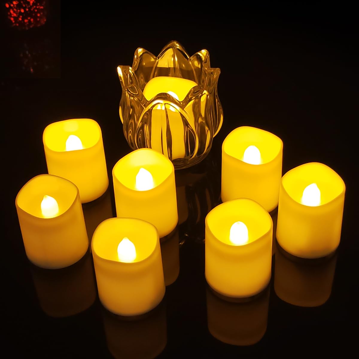 Jialine 12 Pack Flickering Flameless Votive LED Tea Lights Candles, Electric Fake Battery Operated tealights Candles for Halloween,Christmas,Wedding,Party and Holiday Decoration