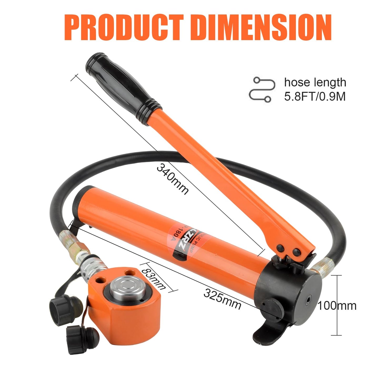 HZLZRZ 10 Ton Hydraulic Cylinder Jack with CP-180 Manual Hand Pump and Porta Power Kit - Industrial Mini Hydraulic Pump Cylinder for Machinery and Shipbuilding (RMC/101)