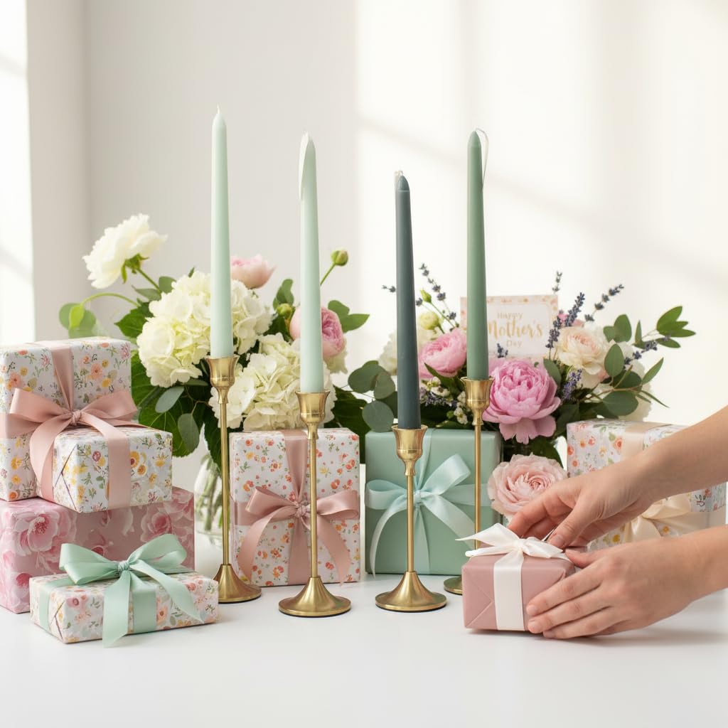 Taper Candle Scented Candle Sticks,10inches Dripless Tapered Candles Green Candlesticks Holiday for Household Party Wedding Mother Day，4 Pack
