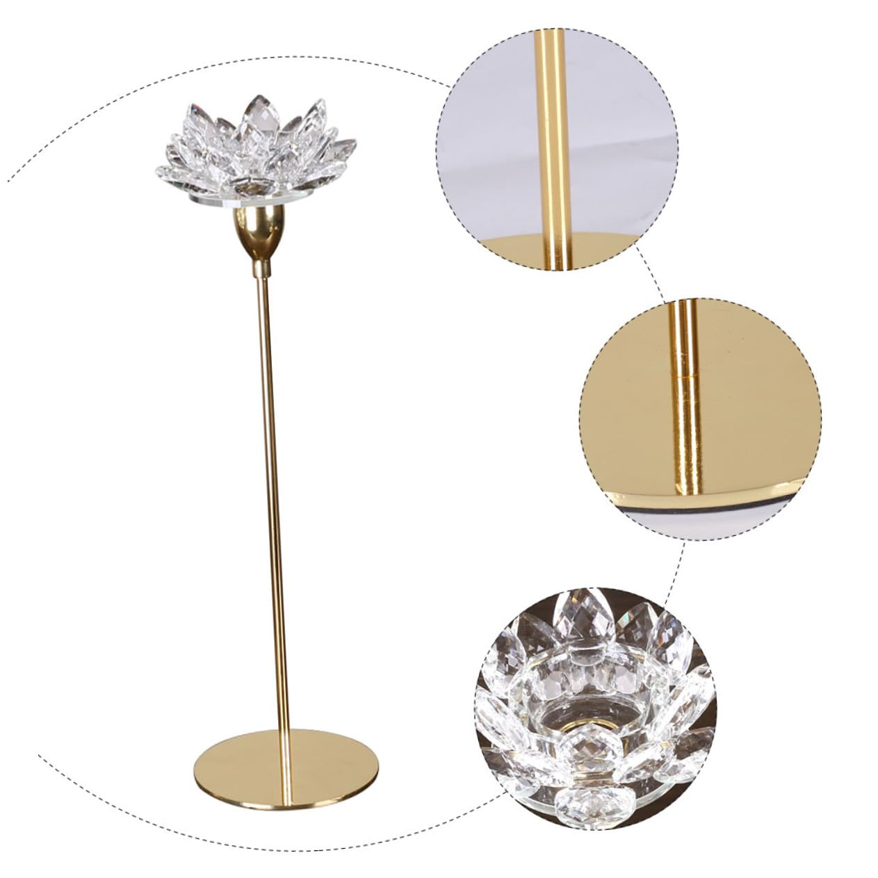 SHINEOFI Crystal Lotus Metal Candlestick Holder Small Gold, Wedding Candlelight Dinner Decoration, Tabletop Candle Centerpiece for Home and Event Use