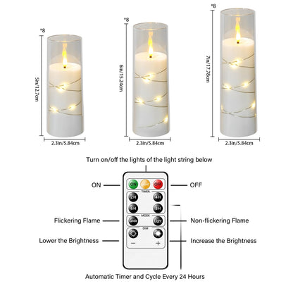 Flameless Candles,with Embedded Star String, Battery Operated Candles Flickering LED Pillar Candles with Remote Control and Timer, Home Decoration Add a Warm and Romantic Atmosphere，Set of 24 (White)