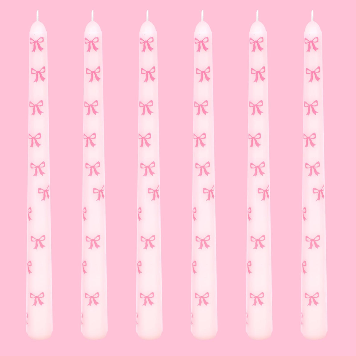 JarThenaAMCS 6Pcs Valentine's Day Taper Candles 10 Inch Pink Bow Decorative Candles Long Unscented Candle Sticks for Holiday Birthday Wedding Baby Shower Party Home Table Decor