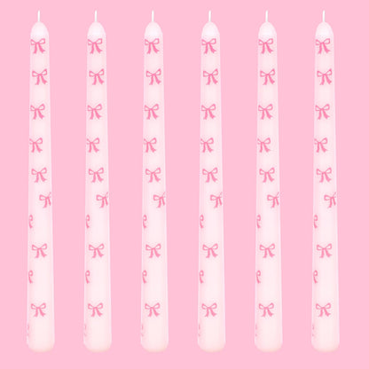 JarThenaAMCS 6Pcs Valentine's Day Taper Candles 10 Inch Pink Bow Decorative Candles Long Unscented Candle Sticks for Holiday Birthday Wedding Baby Shower Party Home Table Decor