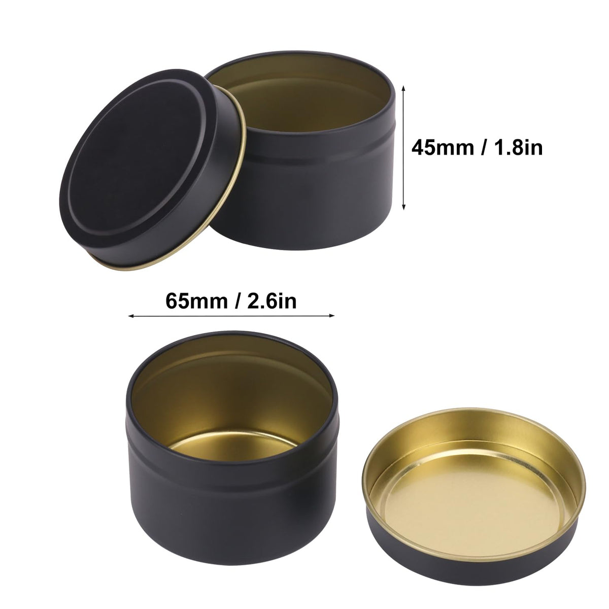 Biugaaufai 72 Pack 4 oz Black Metal Candle Tins with Lids, Round Bulk Metal Candle Jar, Matte Finish, Round 4 oz Candle Tins for DIY Candle Making and Storage