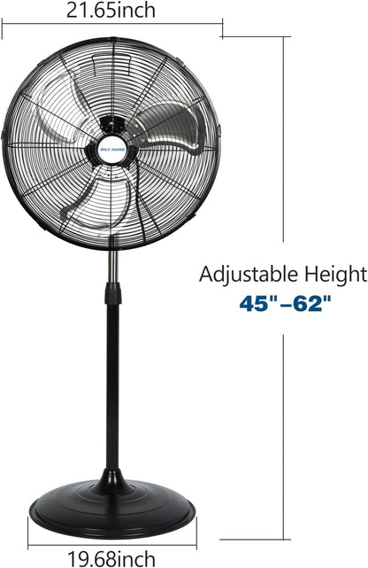 BILT HARD 20" High-Velocity Industrial Pedestal Fan with 3 Speeds, 5200 CFM Oscillating Stand Fan, Heavy Duty Metal Stand Fan for Commercial, Warehouse, Garage Use