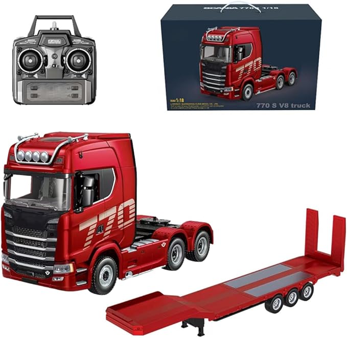 1/18 Scale 6x4 Heavy-Duty RC Tractor Truck – 2.4G Lorry Car with LED Lighting Rear-Wheel Drive &amp Expandable Flatbed Trailer Compatibility