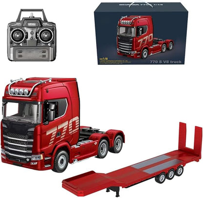 1/18 Scale 6x4 Heavy-Duty RC Tractor Truck – 2.4G Lorry Car with LED Lighting Rear-Wheel Drive &amp Expandable Flatbed Trailer Compatibility