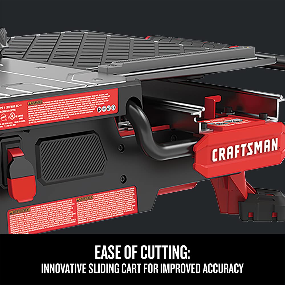CRAFTSMAN V20 Tile Cutter, Wet Tile Saw, Compact Sliding Cart, 7 inch, Cordless, Battery and Charger (CMCS4000M1)