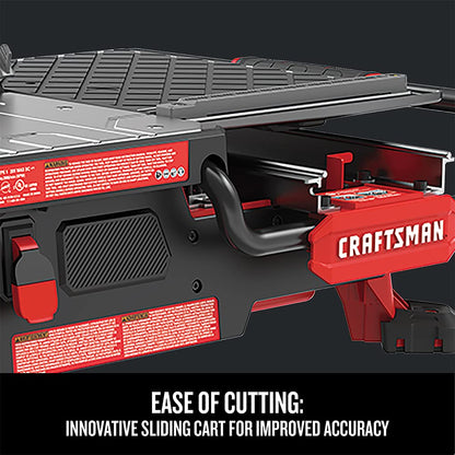 CRAFTSMAN V20 Tile Cutter, Wet Tile Saw, Compact Sliding Cart, 7 inch, Cordless, Battery and Charger (CMCS4000M1)