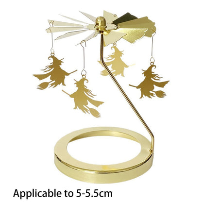 Flying Witch Candle Carousel Topper, Halloween Witch Decor Rotating Candle Holder Topper Candlestick Tealight Rotating Shadow Holders for Home, Centerpiece, Candlestick Tealight Decor (Gold_5.5cm)