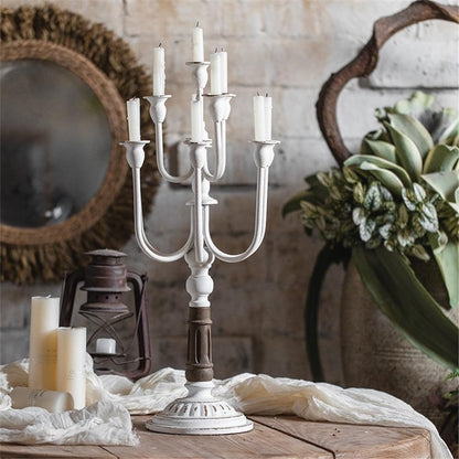 Candle Sticks Holder Retro Old Iron Candlestick Ornaments Flower Shop Wedding Western Restaurant Christmas Decoration Props for Dinner Party Festival(Blue)