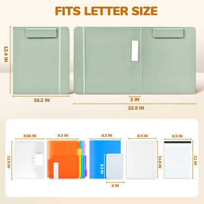 JoyCat 3 Ring Binder Clipboard with Storage,12.4"x10.2"Magnetic Clipboard Folder with 5 Expandable Folders,Refillable Lined Notepad (11" x 8.5"),Ideal for School Office Nursing(Grass Green)