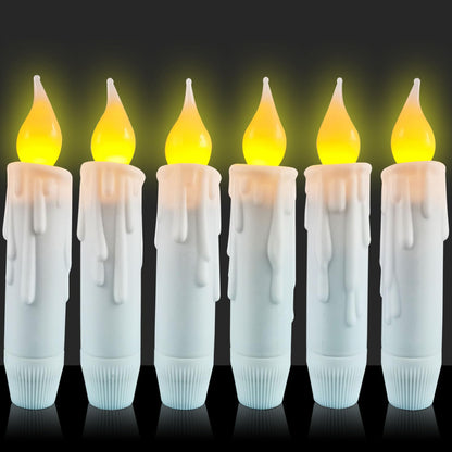 Short Taper Candles Battery Operated with Timer, White Flameless LED Flickering Candlesticks for Country Primitive Christmas Halloween Decorations 4.75 inch 6 PCS