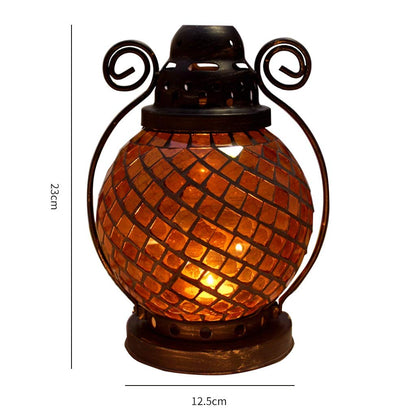 XILIN-1987 Candle Holderss European Mosaic Candle Holder Wrought Iron Glass Candlestick Simple Home Furnishings Decorative Candlestick (Color : A)