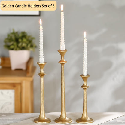Wenbery Gold Taper Candle Holders Set of 3, Heavy Candlestick Holders Decorative Candle Stand for Table Centerpiece, Cast Iron Candle Stick Holder Decor