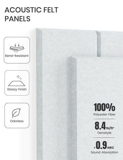 Felt Bulletin Board Tiles -28"x18" with 40 Adhesive Tabs, Cork Board Alternative for Office Decor, Push Pin Board Wall Organizer 6-Pack (Cold White)